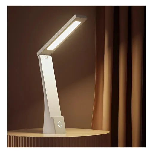 USB Rechargeable Foldable LED Desk Lamp – Touch Control, 3-Color Temperature, Stepless Dimming, 120° Adjustable Arm, Built-in Phone Stand, Flicker-Free & Blue Light Filtered, Ideal for Study, Office, Bedroom, Dorm; Compact & Modern Design (White,3600