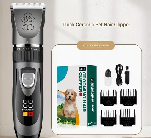 Professional Pet Grooming Hair Clipper Kit Rechargeable Low Noise Ceramic Blades 5-Speed Adjustment Gray