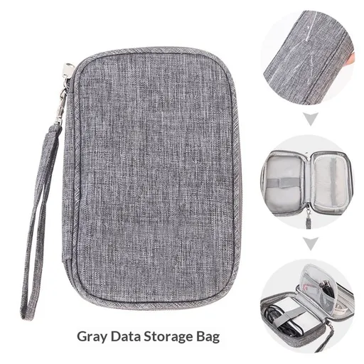 Electronic Organizer, Large Travel Cable Organizer Bag Pouch Electronic Accessories Carry Case Portable Waterproof Double Layers All-in-One Storage Bag for Cable, Cord, Charger,Grey（oniy bag）