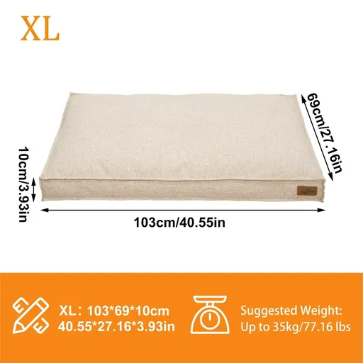 Washable Waterproof Dog Bed Sofa with Removable Cover - Orthopedic Linen Pet Pillow Bed for Small Medium Large Dogs, Non-Slip Base, Khaki, XL