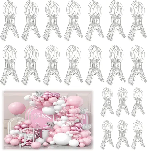 20 Pack Plastic Transparent Balloon Arch Clips for Backdrop | 3.5 Inch Heavy-Duty Spring Clamps for Birthday Decoration Accessories Beach Towels Crafts Swimming Pool Photography Studios