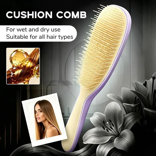 Detachable Silicone Cushion Massage Brush, Suitable for Dry and Wet Use, Unisex, Works on All Hair Types, Volumizing and Smoothing Brush, 7 Colors Available - Purple+Yellow