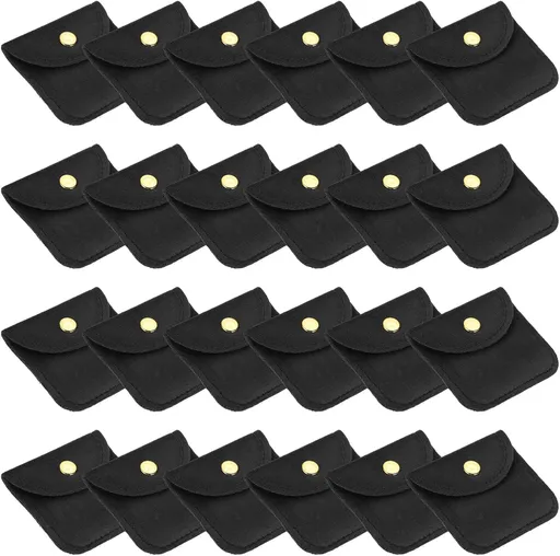 3x3 Inch Velvet Jewelry Pouches, 24 Pcs Packaging Gift Bags with Snap Button for Bracelet Necklace Rings Watch, Black -