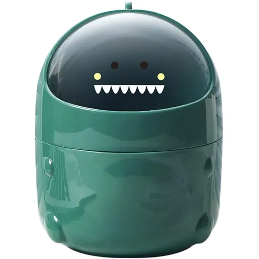 Mini Desktop Trash Can With Lid For Bathroom Kitchen Office Cartoon Style Portable Green