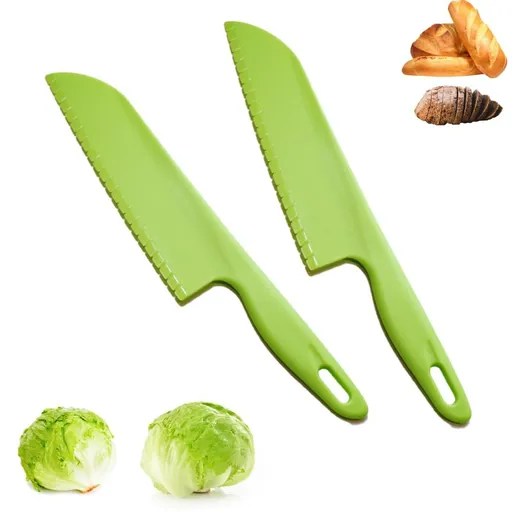 Lettuce Knife to Prevent Browning,Plastic Serrated Kitchen Knife for Veggies, Salad, Fruit, Bread or Cake,Green