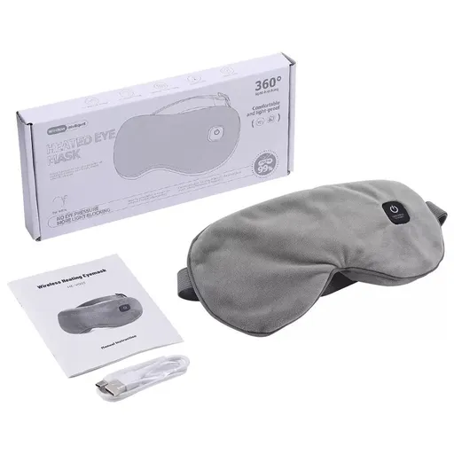 Wireless Smart Heated Eye Mask with 3-Temperature Control, Ergonomic Design for Eye Relief, Ideal for Sleep, Travel, and Office Relaxation (Grey)