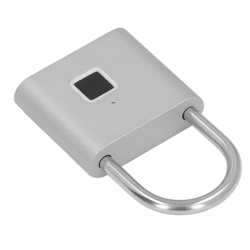 Fingerprint Padlock Rechargeable Rust Proof Smart Keyless Padlock with APP for Wardrobe Drawer Locker Gym Gate Silver