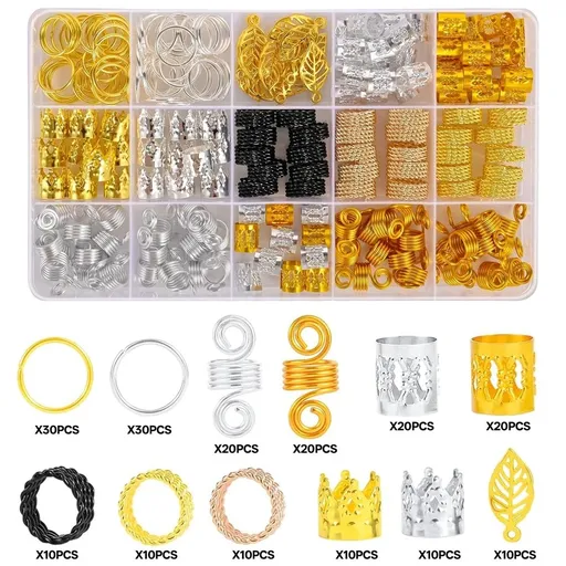 200Pcs Hair Styling Accessories One-Piece Molded Bend-Resistant & Durable Professional Hair Jewelry for Braids and Locs Bulk Hair Charm and Bead Kit