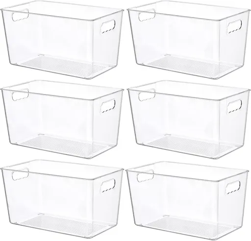 6-Pack Large Capacity Fridge Storage Boxes with Lids, Clear Stackable Refrigerator Produce Food Organiser Container