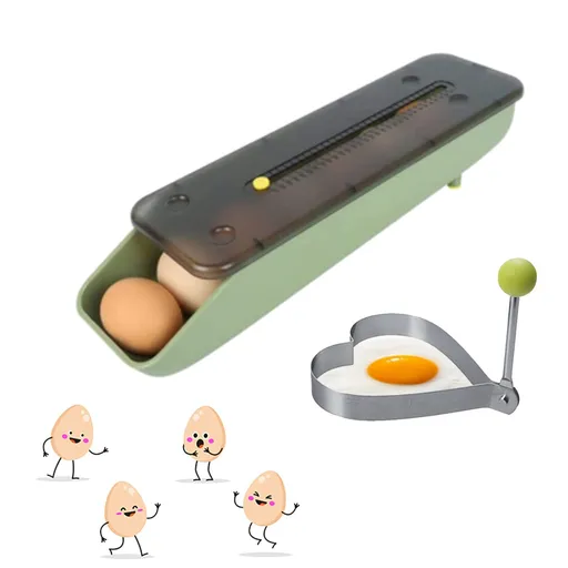 Egg Trays for Refrigerator, Green, Plastic, Stackable, Anti-Slip Design, Time Record Function, 1 Pieces
