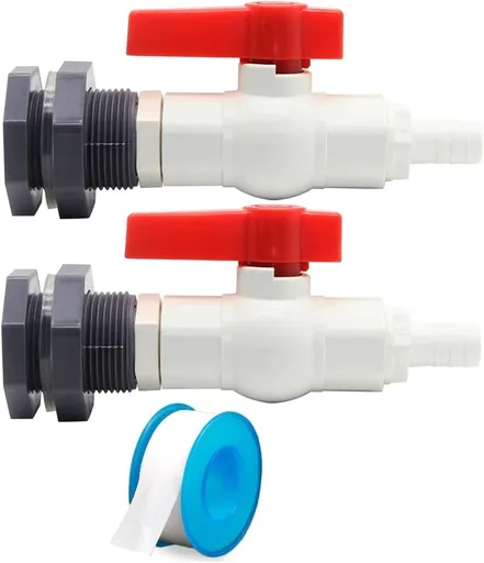 Rain Barrel Spigot PVC Bulkhead Fitting with Ball Valve and 5/8"(16mm) Hose Barb Fitting for Rain Barrel Water Tanks Aquariums Tubs Pools Garden(For 16mm ID Hose), Set of 2