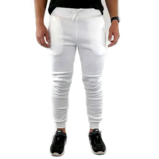 Mens Skinny Track Pants Joggers Trousers Gym Casual Sweat Cuffed Slim Trackies Fleece - White