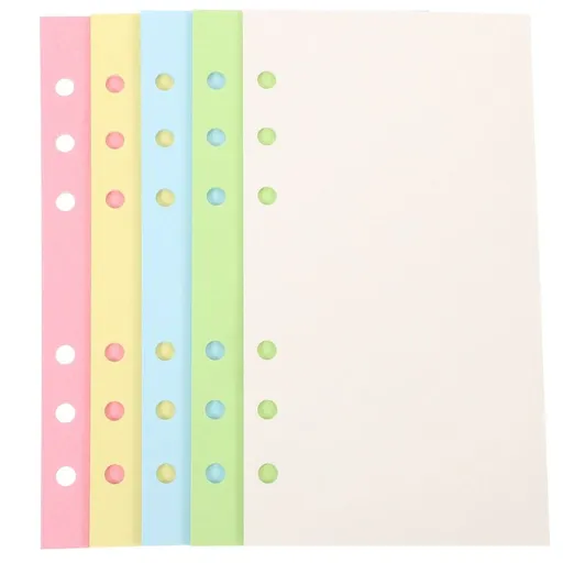 Colored Blank Loose Leaf Paper for Writing A6 Size 6hole Punched Fits Binder 100 Sheets