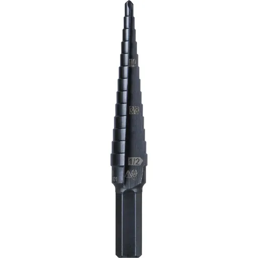 Step Drill Bit Double-Fluted with Easy-to-Read Markings and Targets for Hole Drilling in Stainless Steel, Copper, Aluminum