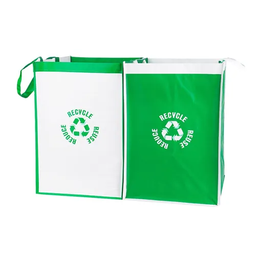 2 Pieces Recycling Waste Bags, Reusable Waterproof Sorting Bags for Kitchen and Home Trash Collection, Green, 12 x 12 x 17 inches