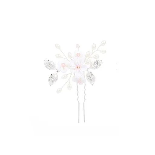 Flower Bride Wedding Hair Pins Silver Bridal Hair Pieces Pearl Hair Accessories Leaf Prom Hair Clips (Pack of 5)