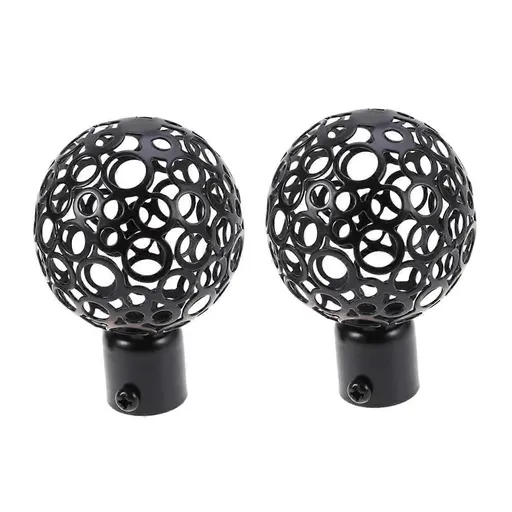 2pcs Curtain Rod Ends, Black Hollow Decorative Finials for Drapes
