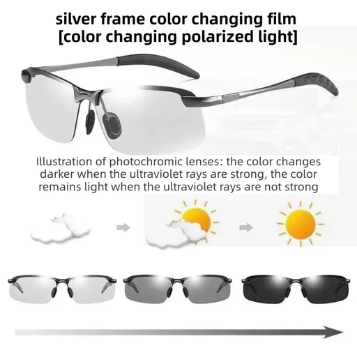 Sliver Photochromic HD Sunglass with Anti-Glare/Fatigue Polarization & Impact Resistant Alloy Frame for Day & Night Dual Use