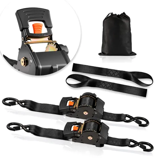 Retractable Ratchet Straps, 50.8 mm x 3 m, Tie Down Straps with S Hooks, 1375 kg Break Strength, 2 Soft Loops, Tie Down Ratcheting for Moving, Trailers, Motorcycles, Kayaks, Car Roof, 2 Pack