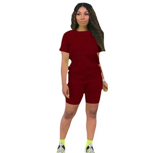 Ishilian Women Solid Color Polyester Spandex Casual Suit Burgundy XL