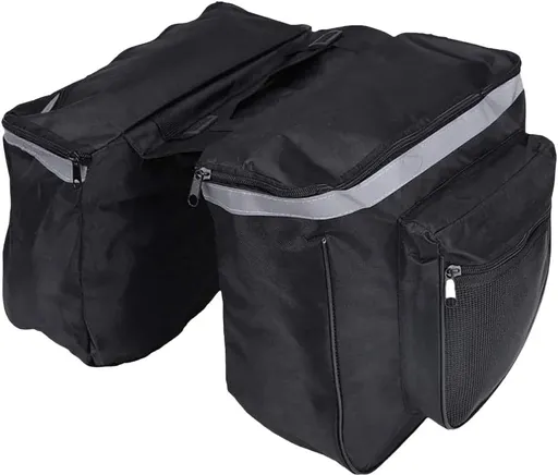 Bicycle Bags double, electric bike bags, Bicycle Bag Carrier, 2L Waterproof Double Backpack, With Zipper Pocket, Black, 30 x 26 x 11 cm