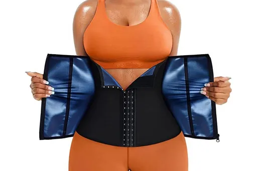 Women's Workout Waist Trainer - 3-Row Hook & Zip Slimming Belt for Yoga & Fitness - Blue & XL
