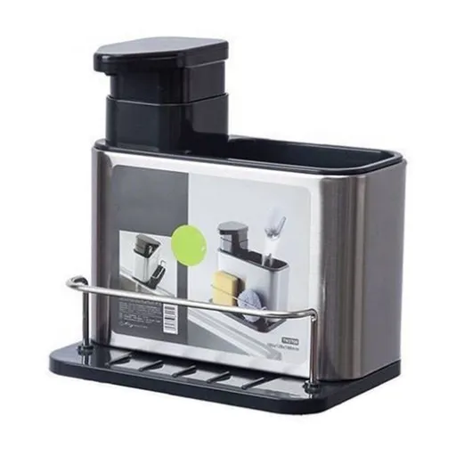 Soap Dispenser, Stainless Steel 3-in-1 Kitchen Sponge Holder, Refillable Dish Soap Dispenser for Kitchen Sink Organization