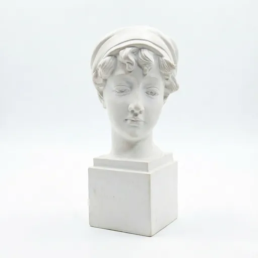 Elegant Girl with a Headscarf Resin Bust Sculpture Flower Vase - Classic European Style Figurine for Home Decor, Art Studio, or Office Desk - Perfect for Sketching, Photography, and Shelf Display (White)