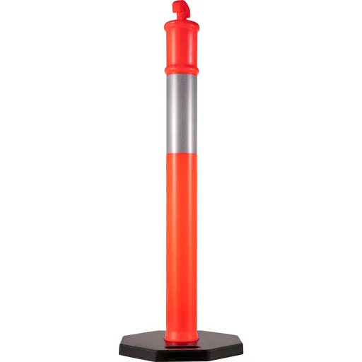 6Pack Traffic Delineator Posts 44 Inch Height, PE Delineator Cones Post Kit 10 inch Reflective Band, Delineators Post with Rubber Base 16 inch for Construction Sites, Facility Management etc.