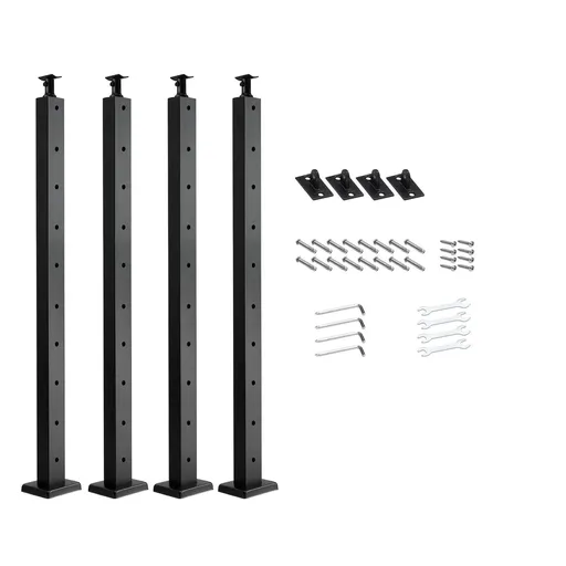 4-Pack Cable Railing Post, 914x25x50 mm Horizontal-Hole Deck Railing Post with Pre-Drilled Holes, Stainless Steel Cable Rail Post with Horizontal & Curved Bracket, Black, 4JZLGZXHS914UUOI6001V0