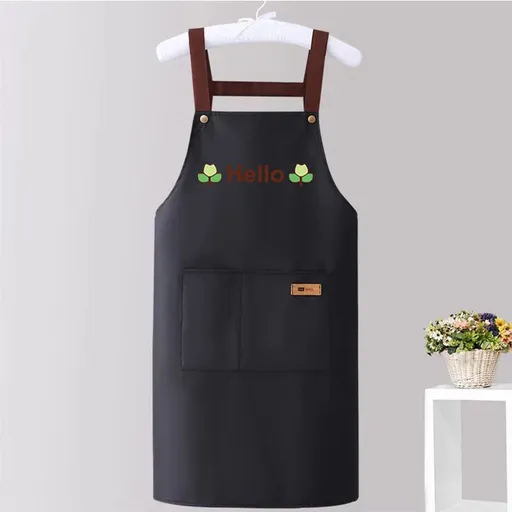 Waterproof Kitchen Apron with Large Pockets Adjustable Cross Back Cooking Baking Apron for Cafe Restaurant-Black