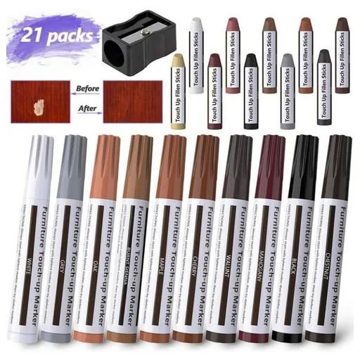 21 Pack Furniture Touch Up Pens, Felt Marker Repair Kit for Stains, Scratches, Wood Floors and Tables