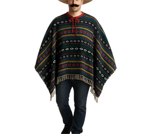 PREMIUM MEXICAN PONCHO Spanish Costume Wild West Cowboy Party Bandit 12467