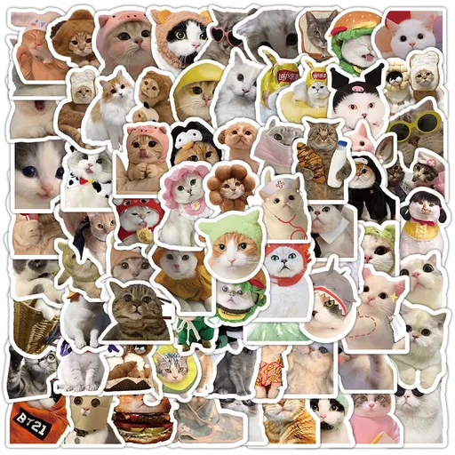 Cat Meme Stickers,100 Pcs Cute Decals,PVC Vinyl Waterproof Stickers for Laptop,DIY Decorations for Water (Cat Meme Stickers)