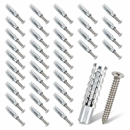 6×30mm Short Expansion Screw Set, Hinge Repair Screw & Expansion Anchor, for Cabinet Door Hinge Repair & Stripped Thread Restoration, 50Pack Drill Holes in Wood, Drywall
