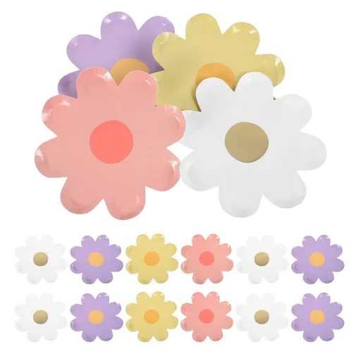 40pcs Flower Shaped Paper Plates, Daisy Design Disposable Plates for Spring, Birthday, Boho Style Party, Decorative Paper Tray