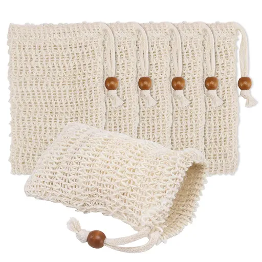 Soap Bag,5 Pack Natural Sisal Soap Saver Bag for Foaming and Drying The Soap Bar Shower Soap Bag (Beads)