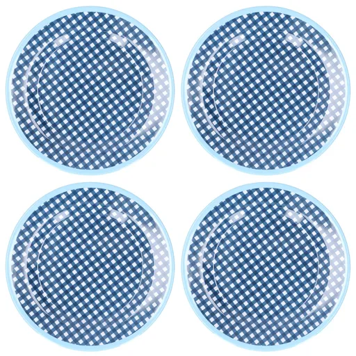 4PCS 9in Salad Plate Fruit Plate Dessert Cake Dishes Pastry Tray Tableware DecorationDark Blue Grid