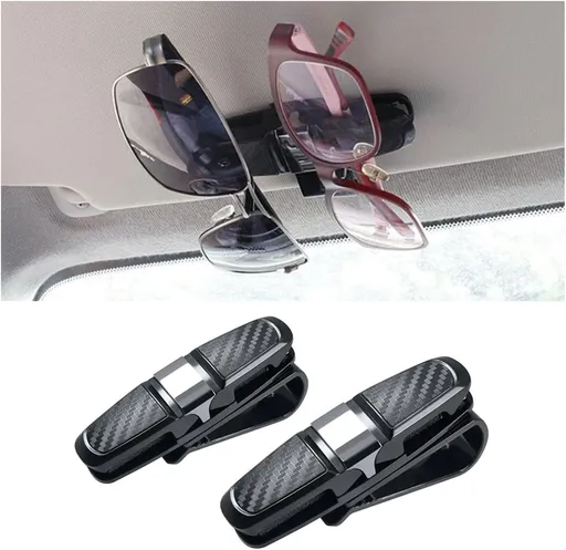 2PCS Glasses Holders for Car Sun Visor, Glasses Clip Organizer, Sunglasses Eyeglasses Mount with Ticket Card, Car Sun Visor Double-Ends Clip, 180 Degree Rotational Car Glasses Holder