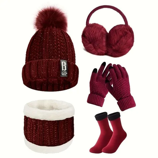 Women'S Winter Accessories 5-Piece Set Winter Beanie Earmuffs Touch-Screen - Black - Size L