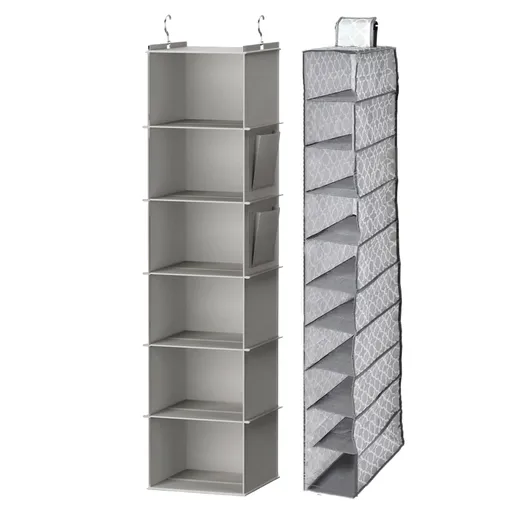 2 Pack Shelves Hanging Organizer-Foldable 6 and 8 Section Hanging Shelves,Natural Canvas Closet Organizer for Sweater Shoe Srotage