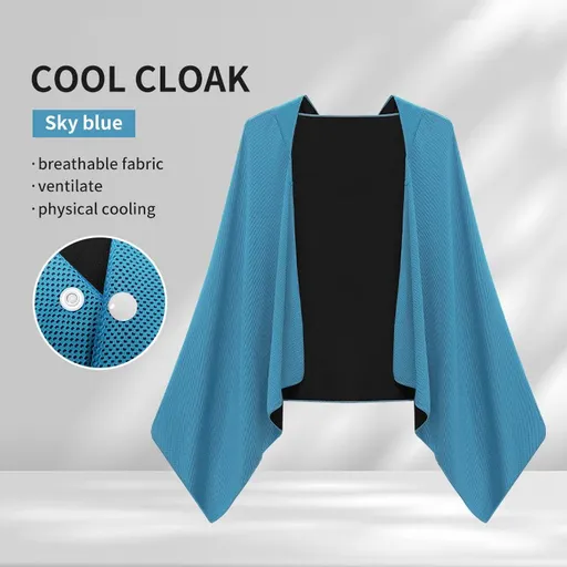 Hooded Ice Silk Sports Towel Cloak, Quick‑Dry Sun‑Protection Breathable Lightweight Cold‑Feeling Sweat‑Absorbent Wrap for Gym Hiking Golf Driving Outdoor Activities, 60*145*55CM, lake blue