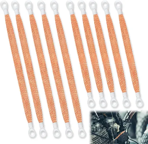 Automotive Ground Straps 10 Pack, Braided Copper Engine Bond Straps for Cars and Motorcycles, 10 Inch and 12 Inch