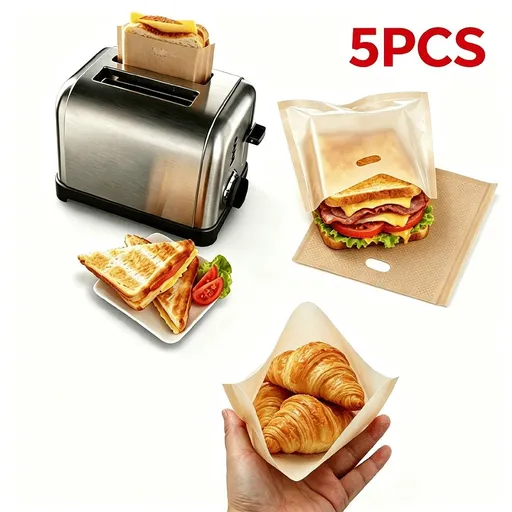 5 Pack Toaster Bags Reusable for Grilled Cheese Sandwich Non-Stick Bread Wraps for Toaster Oven Microwave Grill - Heat Resistant up to 260°C Easy Clean Cooking Bag for Pizza Vegetables Home Kitchen