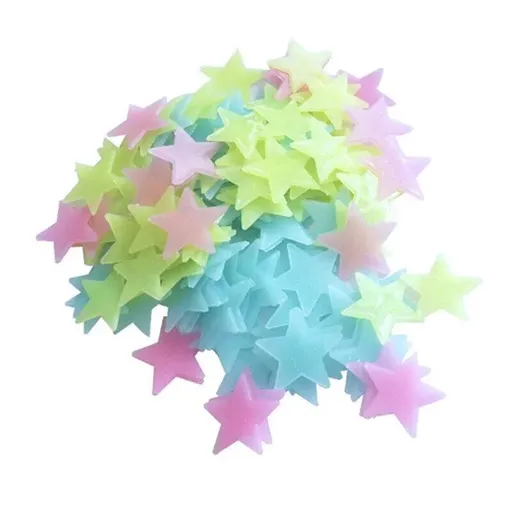 100 Pieces Glow-in-the-Dark Luminous Star Wall Stickers for Bedroom or Ceiling Decor - Multicolour