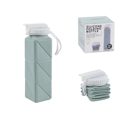 620ml Silicone Folding Water Bottle Food Grade Outdoor Sports Kettle High Temp - Green