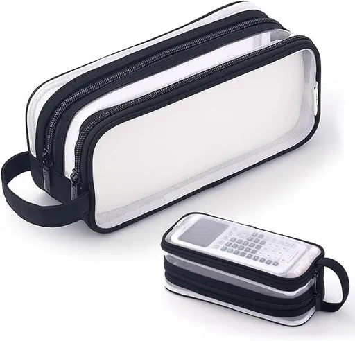 Transparent pencil case - transparent black - teen pencil case - large case for school and office - adult pencil case