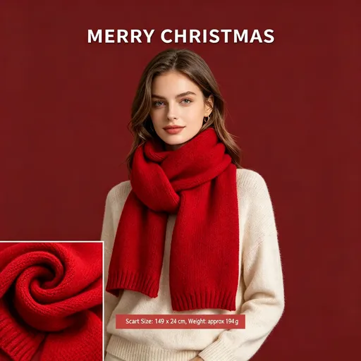 Label Decorated Red Versatile Women’s Scarf, Premium Cashmere Touch Wrap for Fashion Outfit Styling and Christmas Holiday Gift Giving