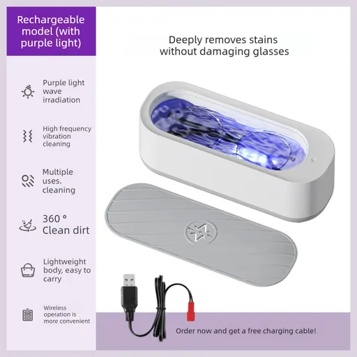 Ultrasonic Jewellery Cleaner Portable Sonic Vibration High Frequency Rechargeable UV Light White