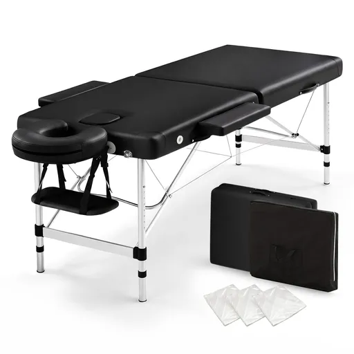 Zenses Massage Table 55cm Portable 2 Fold Aluminium Beauty Bed Black